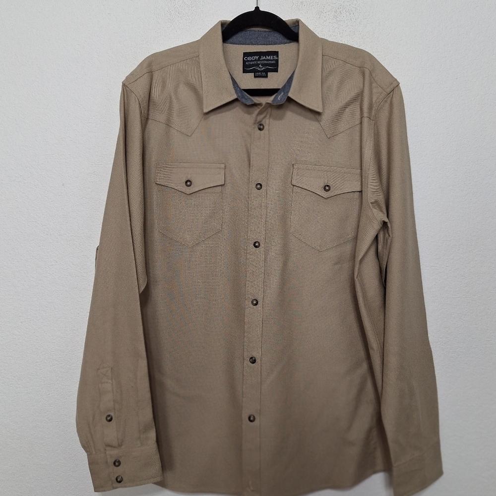 Cody James Mens Tan Wool Blend Western Cowboy Collared Button Down Shirt Size XL